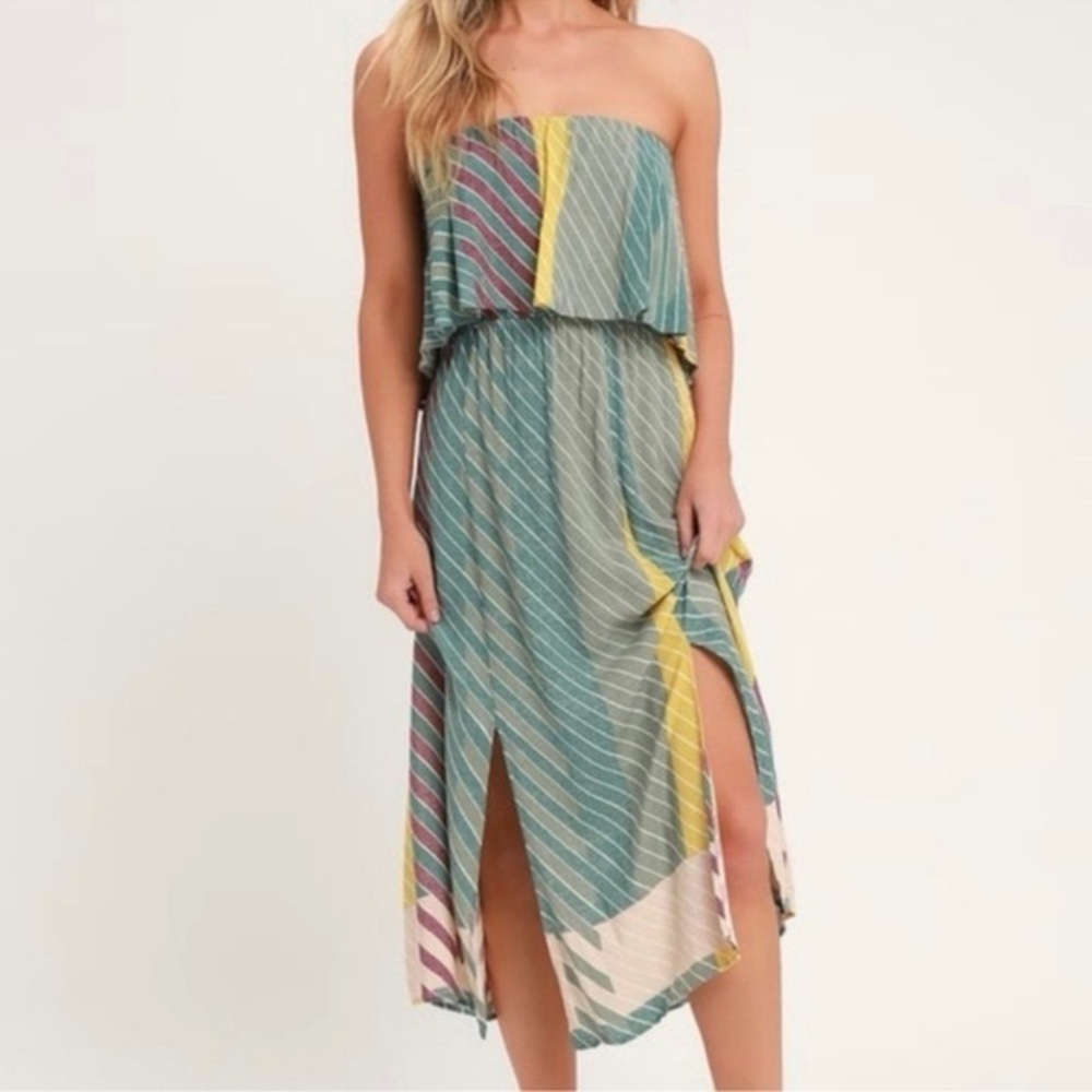 O’Neill Koi Sage Striped Strapless Midi Dress Size XS